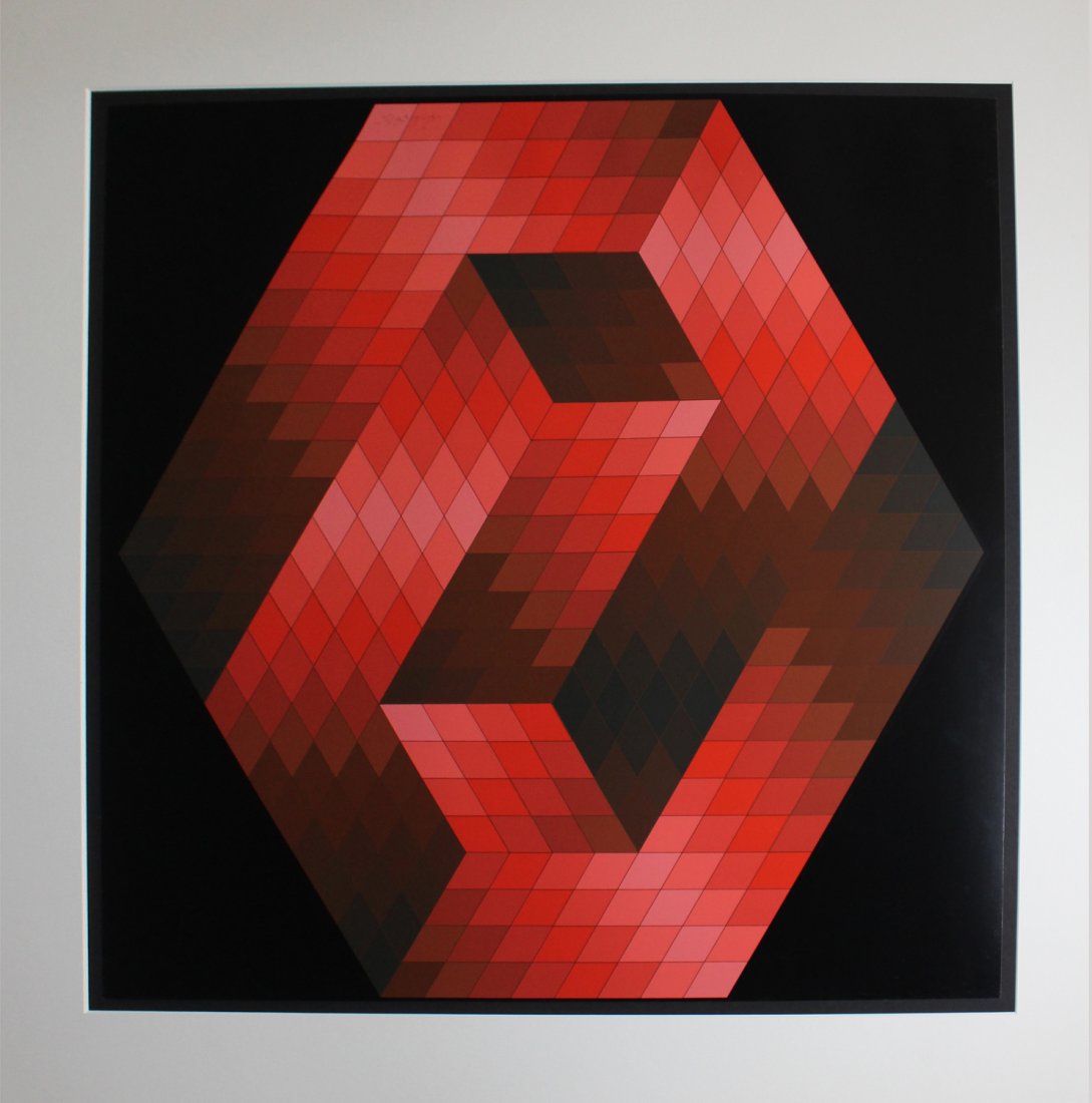 Victor Vasarely "Gestalt (Red Hexagon)": Artist: Victor Vasarely Title: Gestalt (Red Hexagon) Year: 1969 Medium: Serigraph Edition: From the limited edition of 250 Size: 32" x 32" Signature: Signed and numbered by the artist in pencil<