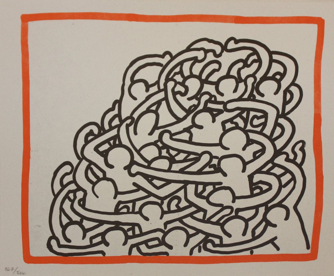 Keith Haring, from Against All Odds: Artist: Keith Haring Suite: Against All Odds Year: 1990 Medium: Lithograph Edition: 367 from the rare limited edition of 500 Size: 10 1/3" x 8 1/2" COA provided. Guaranteed authentic.
