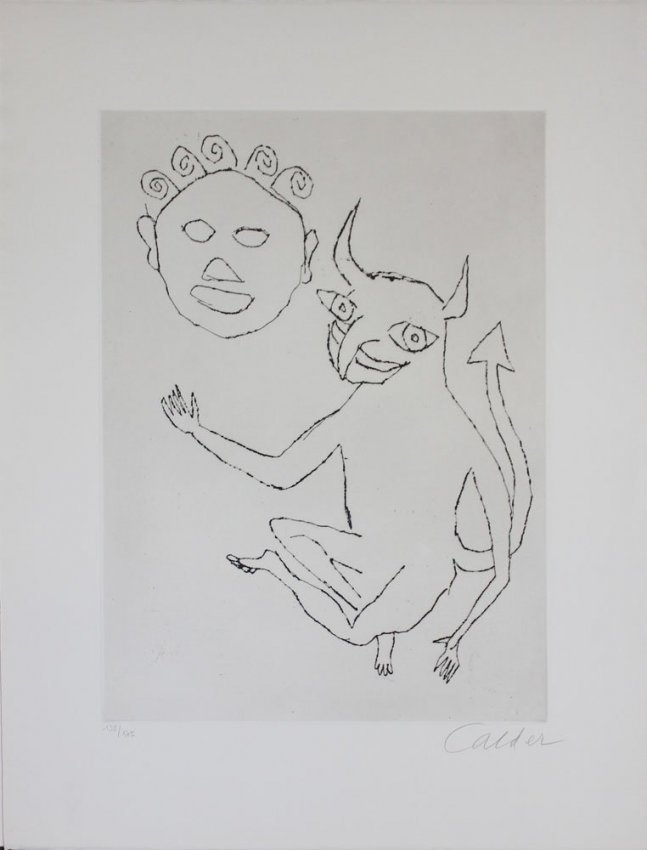 Alexander Calder, one plate from "Santa Claus": Artist: Alexander Calder Title: Untitled Suite: E.E. Cummings Santa Claus Year: 1974 Medium: Original etching on velin d'Arches paper Edition: From the limited edition of 175 Printer: l'Atelier