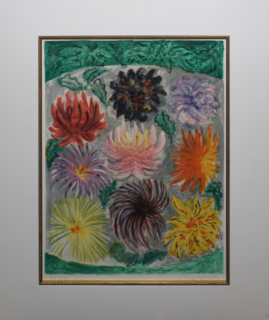 Constantin Andreevitch Terechkovitch "Dahlias": Artist: Constantin Andreevitch Terechkovitch Title: Dahlias Medium: Rare original lithograph Edition: 44 from the rare limited edition of 100 COA provided. Guaranteed authentic.