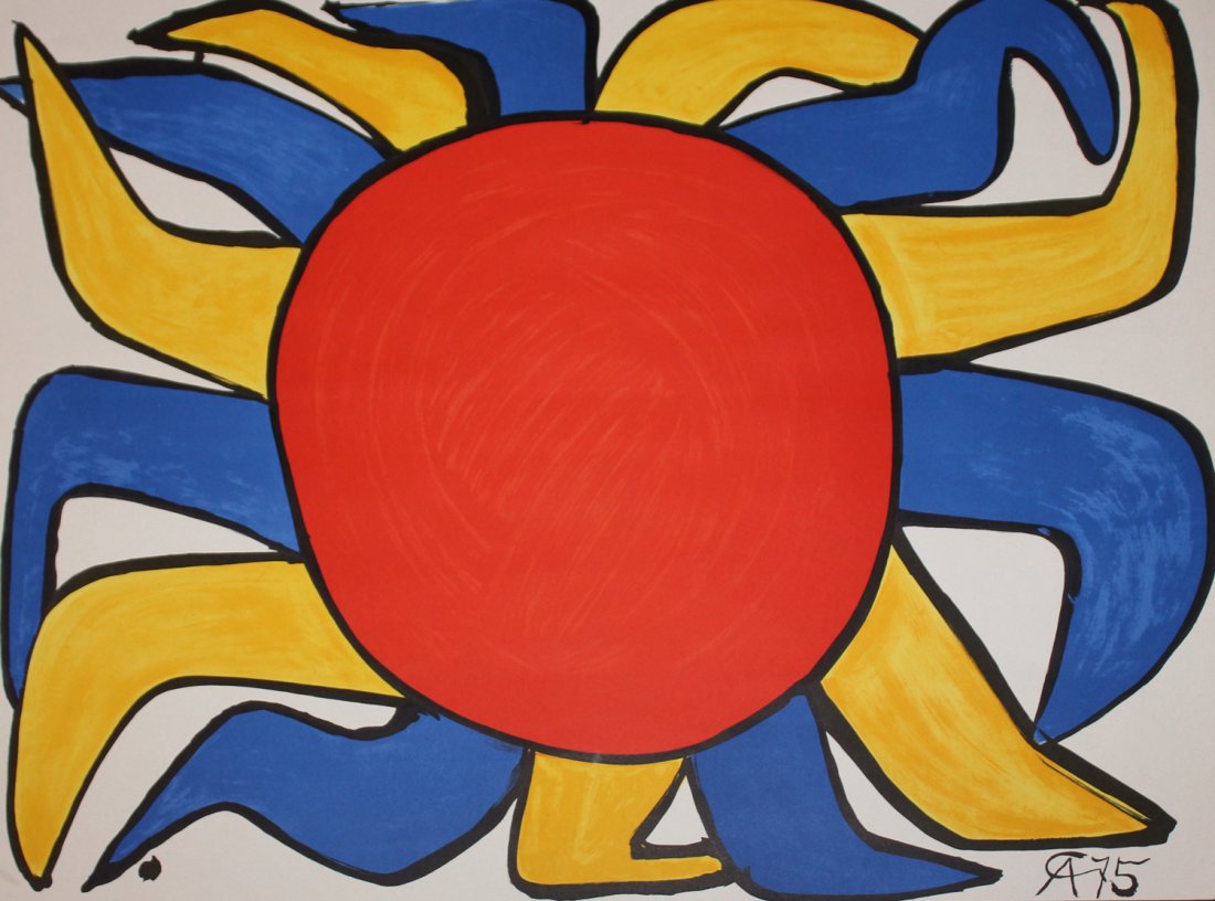 Alexander Calder "Sun (from "Our Unfinished: Artist: Alexander Calder Title: Untitled (Sun) Medium: Lithograph on paper Year: 1975 Size: 22" x 30" Edition: From the limited edition Signature: Initialed and dated in the plate CO