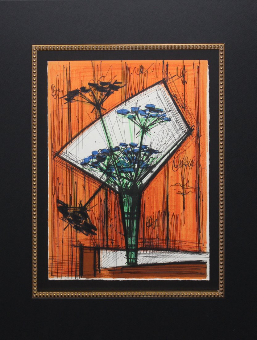 Bernard Buffet "Les ombelles": Artist: Bernard Buffet Title: Les ombelles Date: 1972 Suite: Souvenirs et Portraits d'Artistes Medium: Lithograph in color on Arches Wove paper Size: 12 3/4" x 9 3/4" Publisher: Alain AC Mazo, P