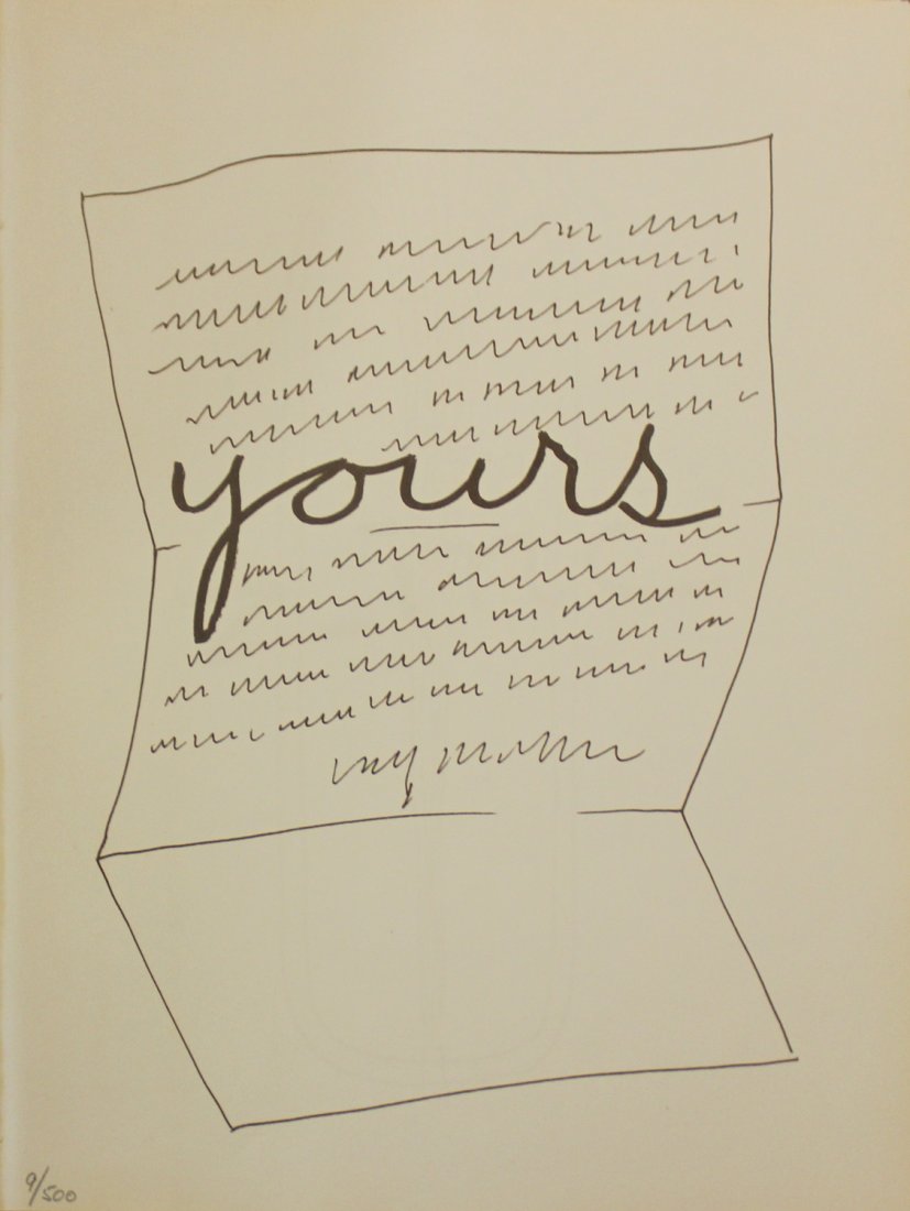 Man Ray "Yours": Artist: Man Ray Title: Yours Suite: Alphabet for Adults Year: 1970 Medium: Lithograph on paper Edition: From the limited edition of 500 Size: 15 1/2" x 12" COA provided. Guaranteed a