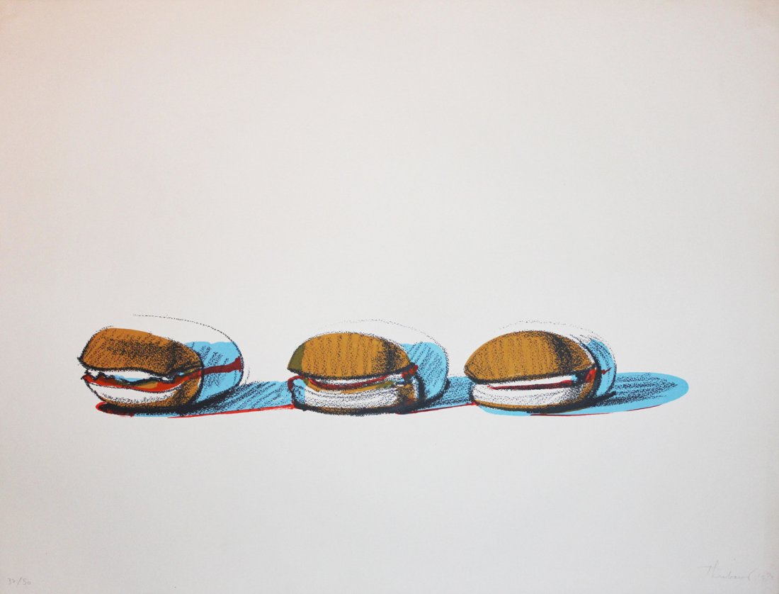 Wayne Thiebaud "BBQ Beef": Artist: Wayne Thiebaud Title: BBQ Beef Year: 1970 Medium: Screenprint in colors on Arches paper Edition: From the rare limited edition of 50 Size: 22" x 30" Publisher: Parasol Press, Ltd., New Y