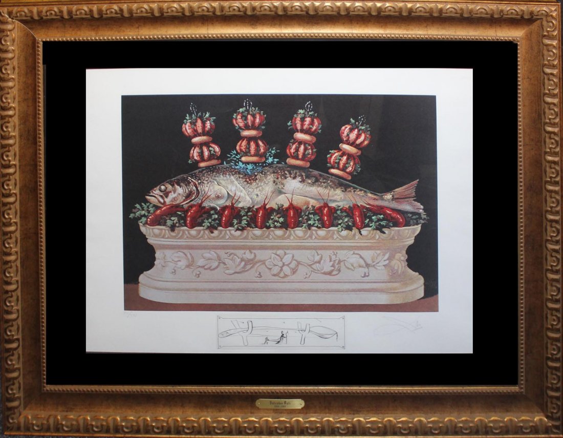 Salvador Dali, from Les Diners De Gala: Artist: Salvador Dali Title: Les panaches panaches Year: 1977 Suite: Les Diners De Gala Medium: Photolith in colors with engraved remarque on BFK Rives paper Edition: From the rare limited edition of 