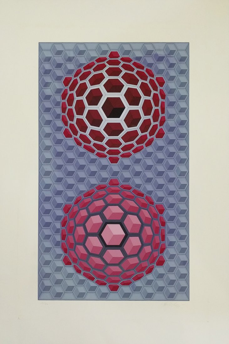 Victor Vasarely "Hat Meb": Artist: Victor Vasarely Title: Hat Meb Year: 1971 Medium: Serigraph Edition: From the rare limited edition of 250 Size: 28" x 43" Signature: Hand signed by the artist in pencil COA p