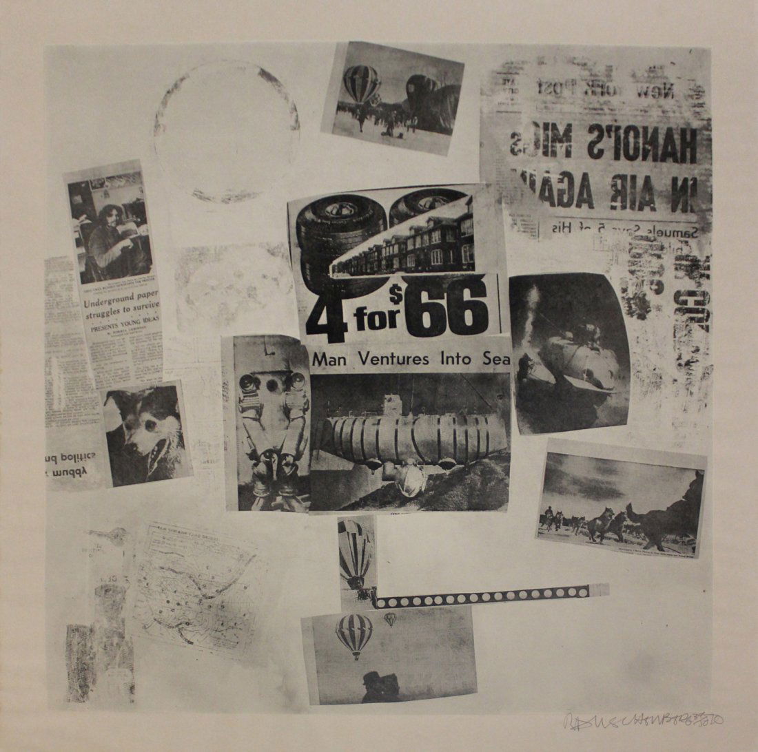 Robert Rauschenberg "Features from Currents, #59": Artist: Robert Rauschenberg Title: Features from Currents, #59 Year: 1970 Medium: Hand printed silkscreen, on Rives RFK Edition: From the limited edition of 75 Publisher: Petersburg Press, New York an