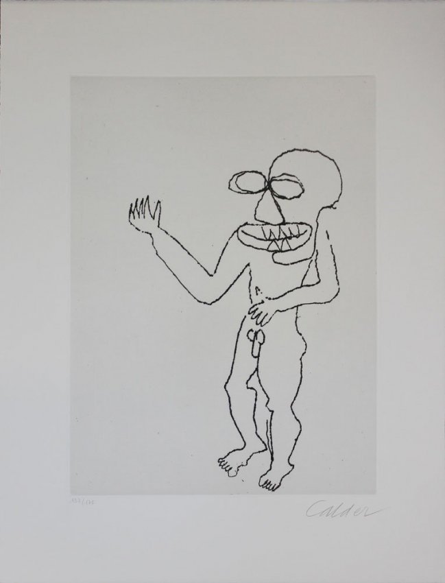 Alexander Calder, one plate from "Santa Claus": Artist: Alexander Calder Title: Untitled Suite: E.E. Cummings Santa Claus Year: 1974 Medium: Original etching on velin d'Arches paper Edition: From the limited edition of 175 Printer: l'Atelier