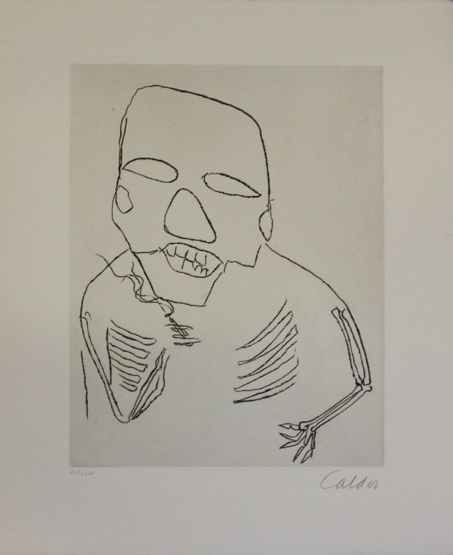 Alexander Calder, one plate from "Santa Claus": Artist: Alexander Calder Title: Untitled Suite: E.E. Cummings Santa Claus Year: 1974 Medium: Original etching on velin d'Arches paper Edition: From the limited edition of 175 Printer: l'Atelier