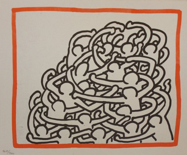 Keith Haring, from Against All Odds: Artist:Keith Haring Suite: Against All Odds Year: 1990 Medium: Lithograph Edition: From the rare limited edition of 500 Size: 10 1/3" x 8 1/2" COA provided. Guaranteed authentic.