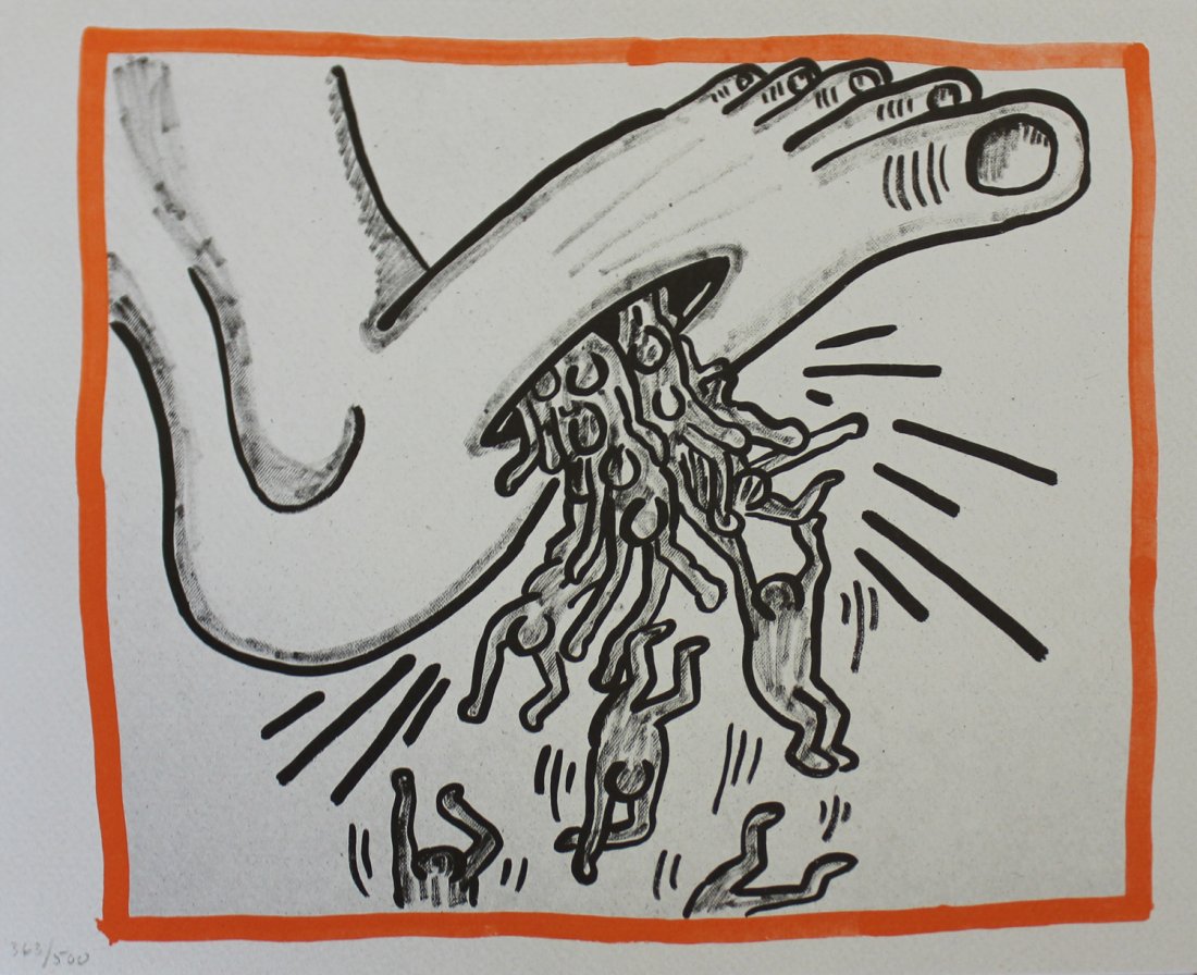 Keith Haring, from Against All Odds: Artist: Keith Haring Suite: Against All Odds Year: 1990 Medium: Lithograph Edition: From the rare limited edition of 500 Size: 10 1/3" x 8 1/2" COA provided. Guaranteed authentic.