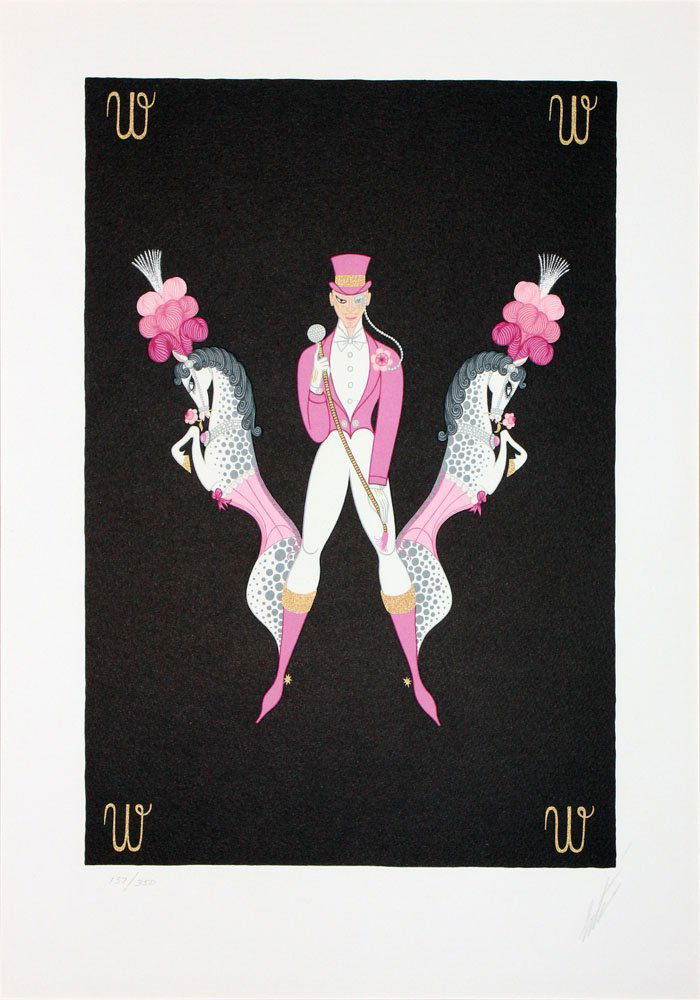 Erte "Letter W": Artist: Erte Title: Letter W Suite: The Alphabet Suite Year: 1976 Medium: Original lithograph and serigraph in colors on paper Edition: From the limited edition of 350 Size: 25 1/2" x 18 1/2"