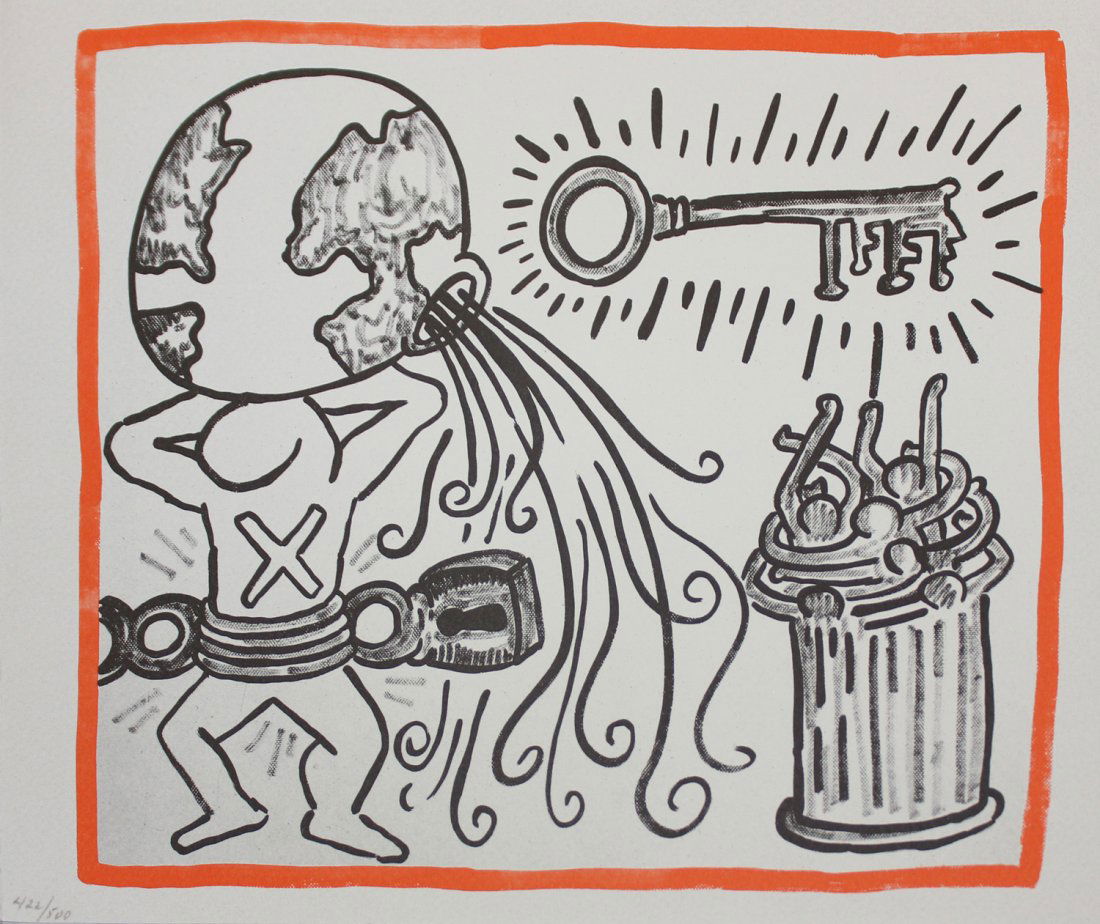 Keith Haring, from Against All Odds: Artist: Keith Haring Suite: Against All Odds Year: 1990 Medium: Lithograph Edition: 422 from the rare limited edition of 500 Size: 10 1/3" x 8 1/2" COA provided. Guaranteed authentic.