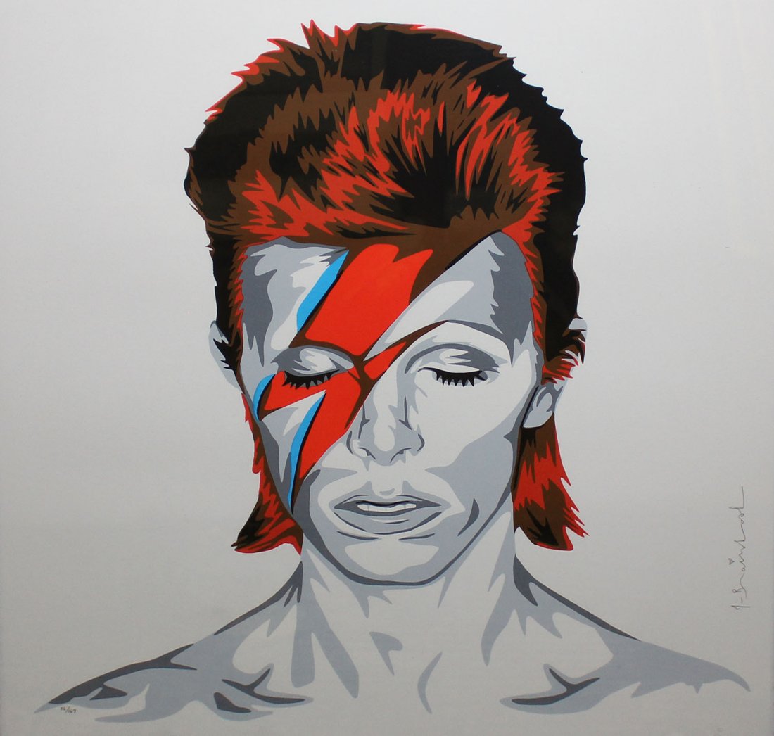 Mr. Brainwash "David Bowie": Artist: Mr. Brainwash Title: David Bowie Year: 2015 Medium: a six-color screen print on hand torn archival art paper Edition: From the rare limited edition of 169 Size: 22 1/2" x 22 1/2" Signatu
