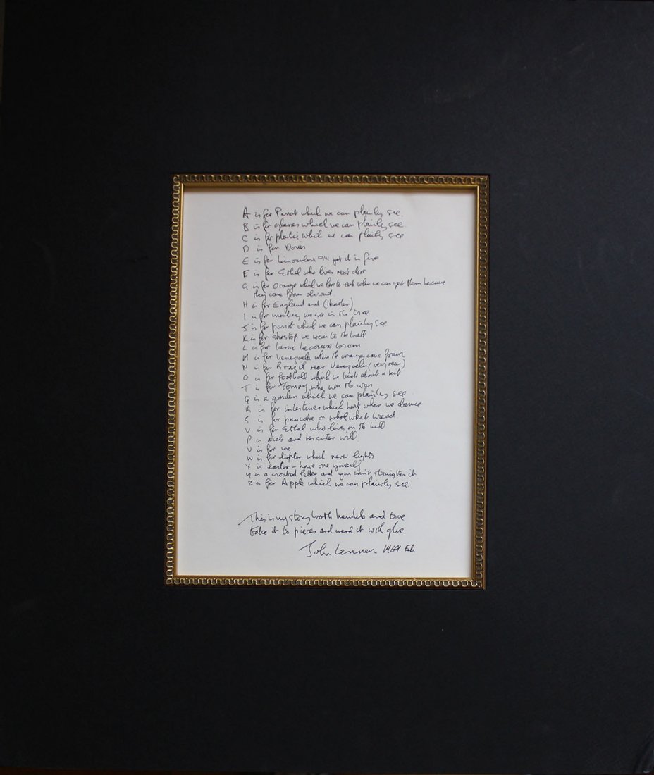 John Lennon "Poet's Page": Artist: John Lennon Title: Poet's Page Year: 1969 Medium: Lithograph Edition: From the rare limited edition Size: 22" x 30" Signature: Signed in the plate COA provided. Guaranteed au