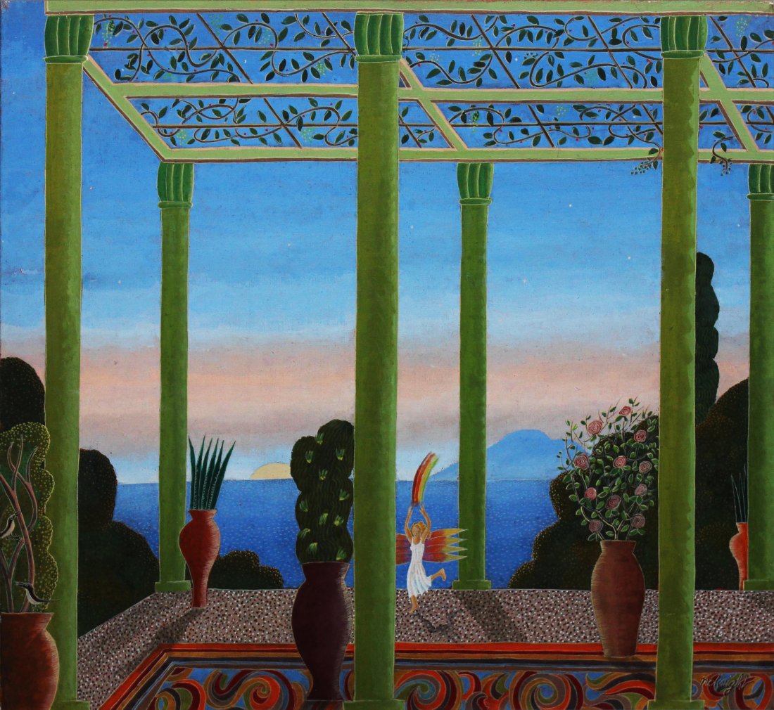 Original Oil by Thomas McKnight "Aegean Rainbow": Artist: Thomas McKnight Title: Untitled (Aegean Rainbow Medium: Original oil on relined canvas Edition: Unique one of a kind work of art Signature: Hand signed by the artist COA provided. Guaranteed