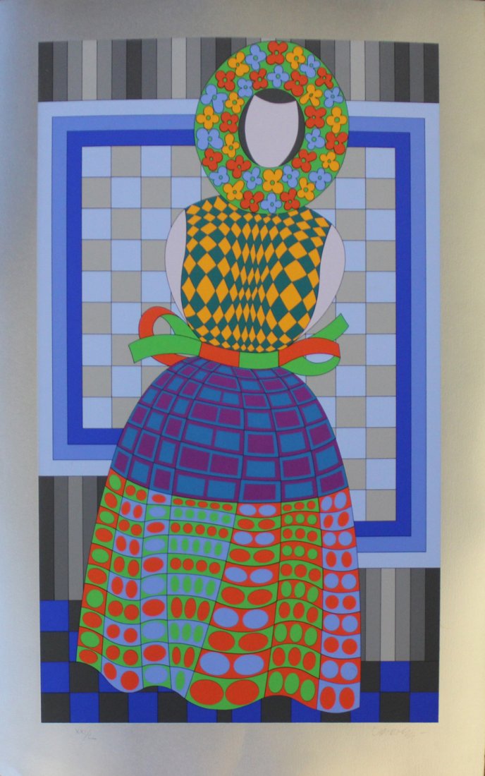 Antworten An Victor Vasarely "Woman": Artist: Antworten An Victor Vasarely Title: Woman Medium: Serigraph on silver wove paper Year: 1980 Size: 30 1/2" x 19 5/8" Edition: XXI from the rare limited edition of CL Signature: Hand signe