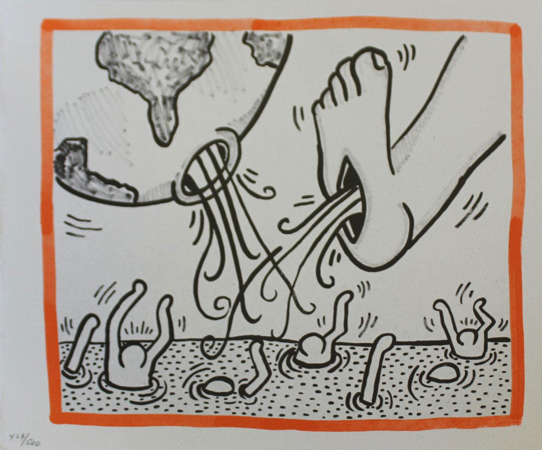 Keith Haring, from Against All Odds: Artist: Keith Haring Suite: Against All Odds Year: 1990 Medium: Lithograph Edition: From the rare limited edition of 500 Size: 10 1/3" x 8 1/2" COA provided. Guaranteed authentic.