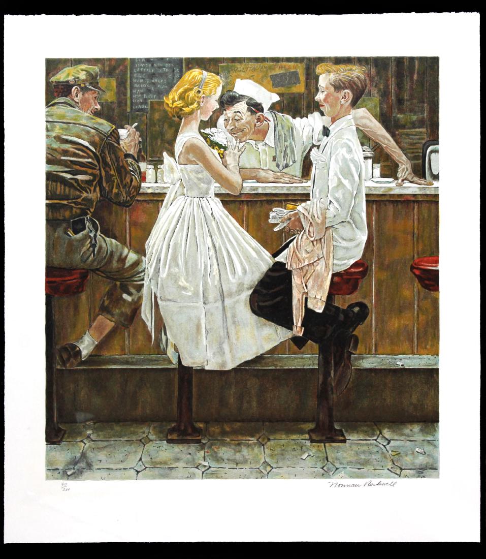 After the Prom by Norman Rockwell: Artist: Norman Rockwell Title: After the Prom Year: 1978 Dimensions: 27in. by 34in. Edition: 90 from the limited edition of 200 Medium: Original lithograph on p