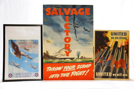 Selection of WWII U.S. Propaganda Posters: Offered Without Reserve - There is NO ESTIMATE on this item. - Vintage Lot of 3 WWII U.S. Home Front Propaganda Posters