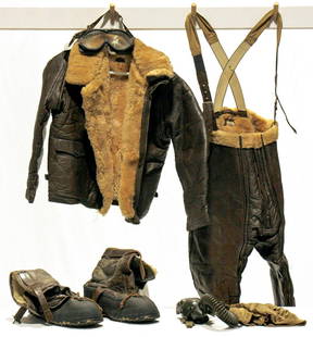 WWII U.S. Army Air Forces Fur-Lined Leather Flight Suit: Offered Without Reserve - There is NO ESTIMATE on this item. - Vintage Original WWII U.S. Army Air Forces Fur-Lined Leather Flight Suit with Goggles, Boots and Oxygen Mask