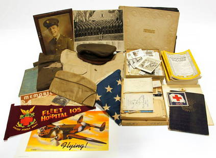 Original WWII U.S. Military Memorabilia: Offered Without Reserve - There is NO ESTIMATE on this item. - Vintage Original WWII U.S. Military Memorabilia, Includes Portrait in Service Uniform, Collection of Loose Service Photographs and