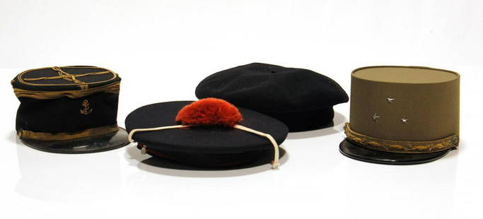 Lot of 4 Pre-WWII French Military Headwear Hat Beret: Offered Without Reserve - There is NO ESTIMATE on this item. - Lot of 4 Pre-WWII French Military Headwear Hat Beret Caps