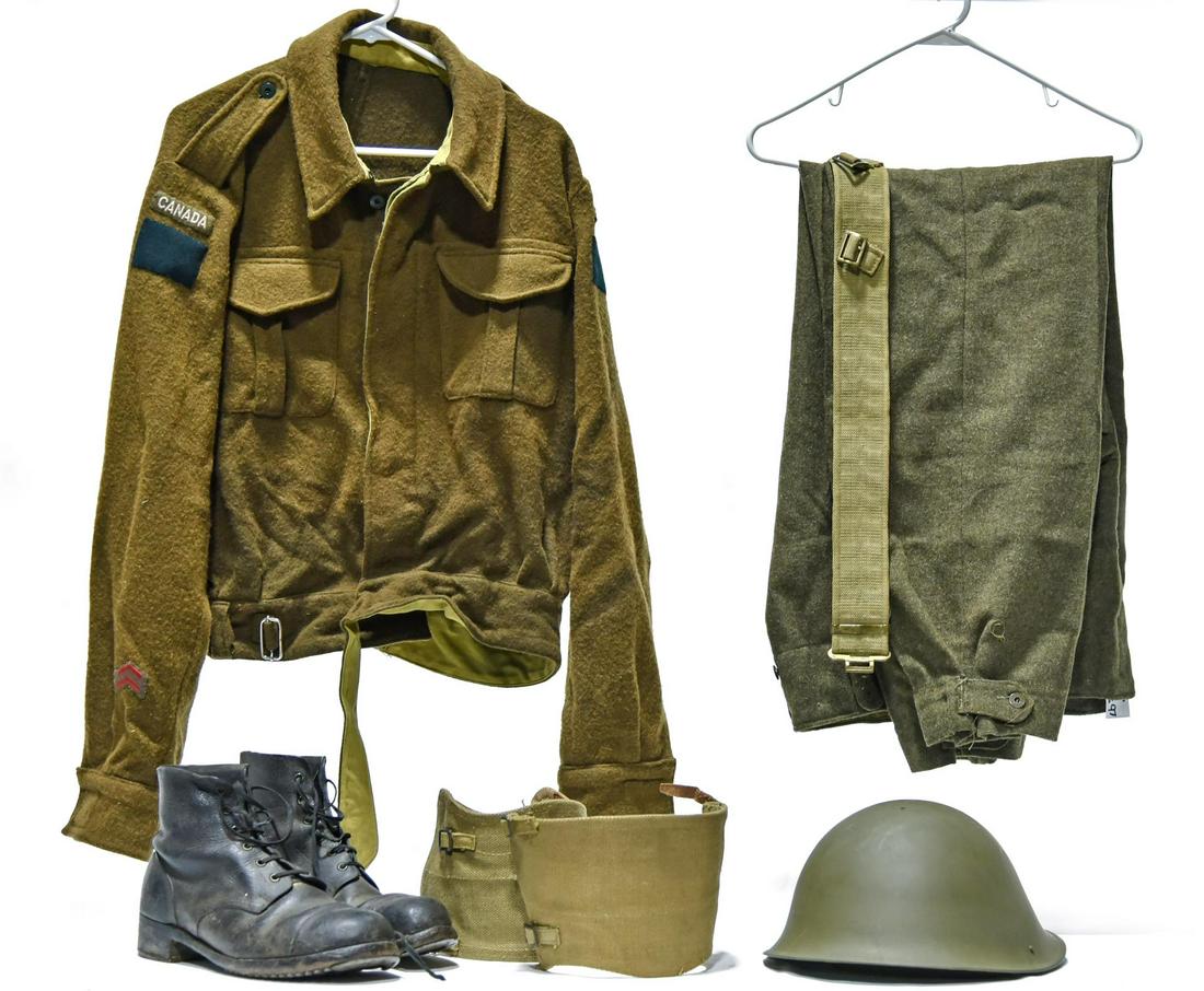 WWII Canadian Army Service Uniform with Helmet, (1 of 1)