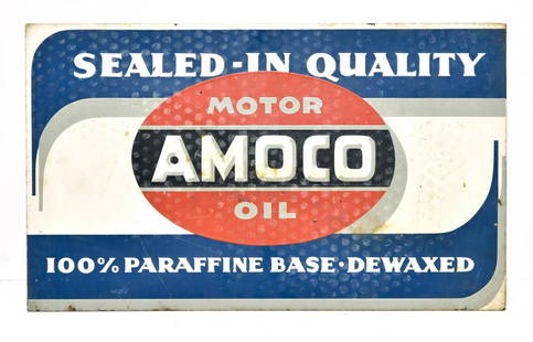 1949 AMOCO Permalube Motor Oil DS Painted Metal Sign: Offered Without Reserve - There is NO ESTIMATE on this item. - Vintage Original Dated 1949 AMOCO Permalube Premium Motor Oil Double-Sided Painted Metal Sign. Good condition on both sides. Good color