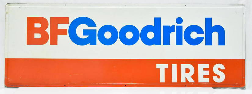 BF Goodrich Tires Tin Sign: Offered Without Reserve - There is NO ESTIMATE on this item. - Vintage Original BF Goodrich Thick Tin Sign. Good color and gloss. Displays well. Looks great with muscle cars. Has some wear and