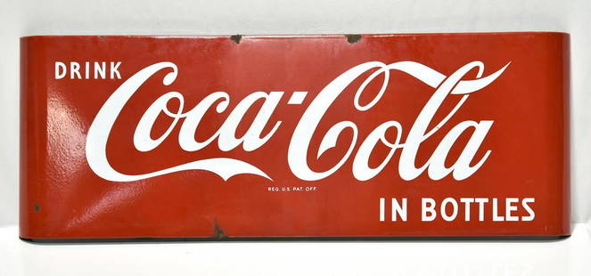 Coca-Cola Porcelain Sled Sign: Offered Without Reserve - There is NO ESTIMATE on this item. - Vintage Original Porcelain Sled Sign. Good color and gloss. Chips in the field. Has wear and scratches. Displays well. Dimensions: 16" x