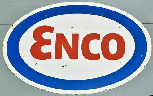 SSP ENCO Oil Single-Sided Porcelain Gas Station Service: Offered Without Reserve - There is NO ESTIMATE on this item. - SSP ENCO Oil Single-Sided Porcelain Gas Station Service Station Sign. Vintage Original Single ENCO Gas Station Service Station Porcelain