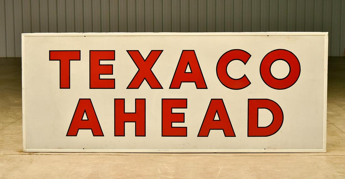 Large 4x10 TEXACO AHEAD Tin Reflective Gas Station Sign (1 of 3)