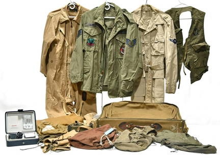 WWII and Cold War U.S. Air Force Collection of WWII: Offered Without Reserve - There is NO ESTIMATE on this item. - Vintage Original WWII and Cold War U.S. Air Force Collection of WWII Clothing Bag and Pouches, Selection of Field Jackets and Flight