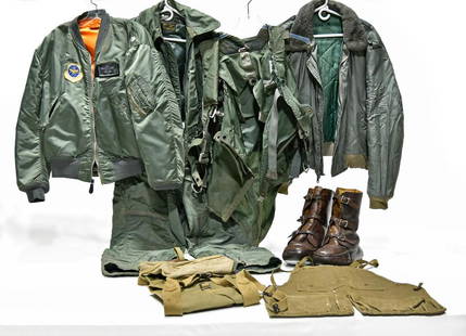 Cold War U.S. Air Force Uniform Flight Jackets, Flight: Offered Without Reserve - There is NO ESTIMATE on this item. - Vintage Original Cold War U.S. Air Force Uniform Flight Jackets, Flight Suit and Harness, Pair of Leather Flight Boots with Buckles and