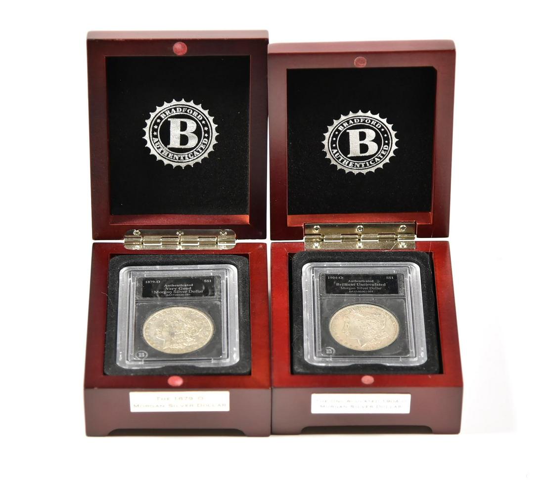 2 Morgan Silver Dollars in Boxes 1879-0 and 1904-0 (1 of 4)