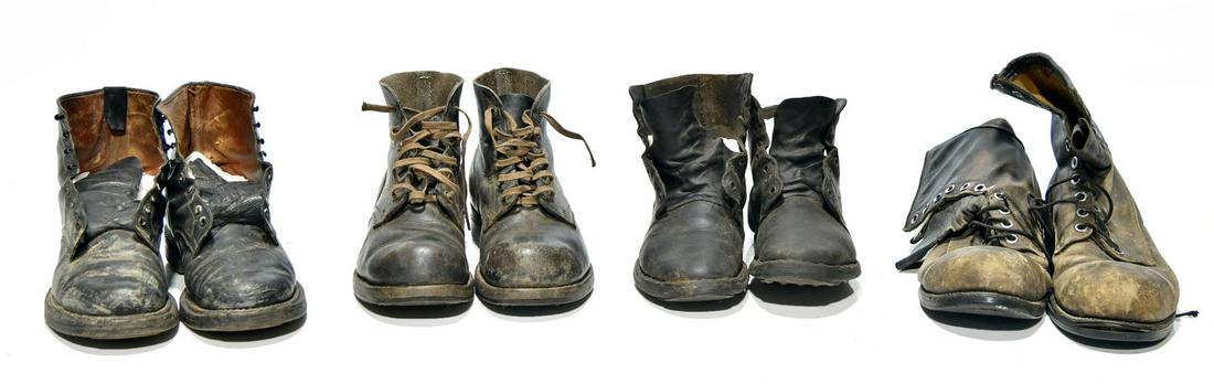 Original WWII Military Boots: Original WWII Military Boots - Offered Without Reserve - There is NO ESTIMATE on this item. - Vintage Original WWII Military Boots, Believed To Be Three Pairs of U.S. Army and One Pair British with Ho
