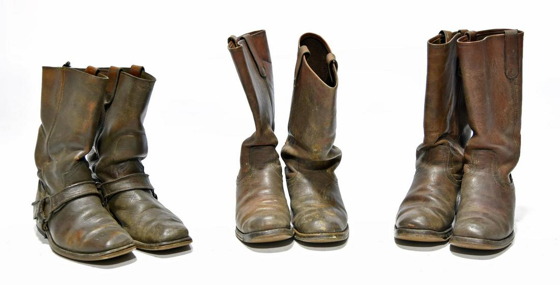 Original Collection of Leather Boots: Original Collection of Leather Boots - Offered Without Reserve - There is NO ESTIMATE on this item. - Vintage Original Collection of Three Pairs of Leather Boots