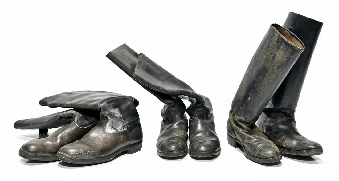 Original Collection of Leather Boots: Original Collection of Leather Boots - Offered Without Reserve - There is NO ESTIMATE on this item. - Vintage Original Collection of Three Pairs of Leather Boots with Possible Post-War Resoles