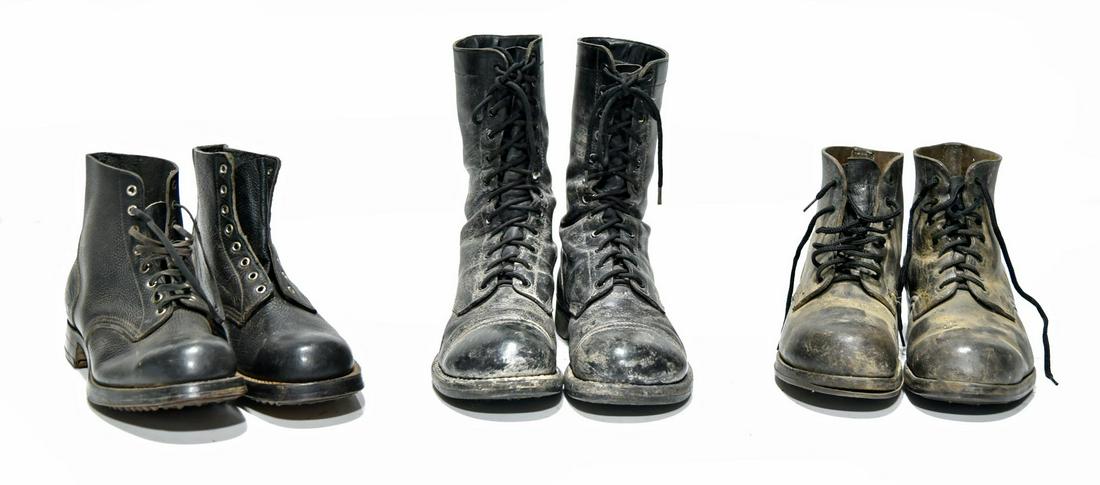Original Military Leather Boots: Original Military Leather Boots - Offered Without Reserve - There is NO ESTIMATE on this item. - Vintage Original Military Leather Boots, Lot of Three Pair
