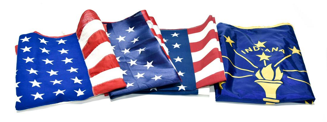 Three American Flags and an Indiana State Flag (1 of 1)