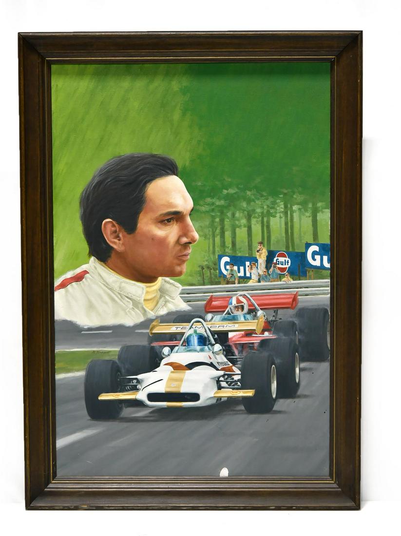 Vintage Hand Painted Canvas Race Car by G. Tarrant (1 of 2)
