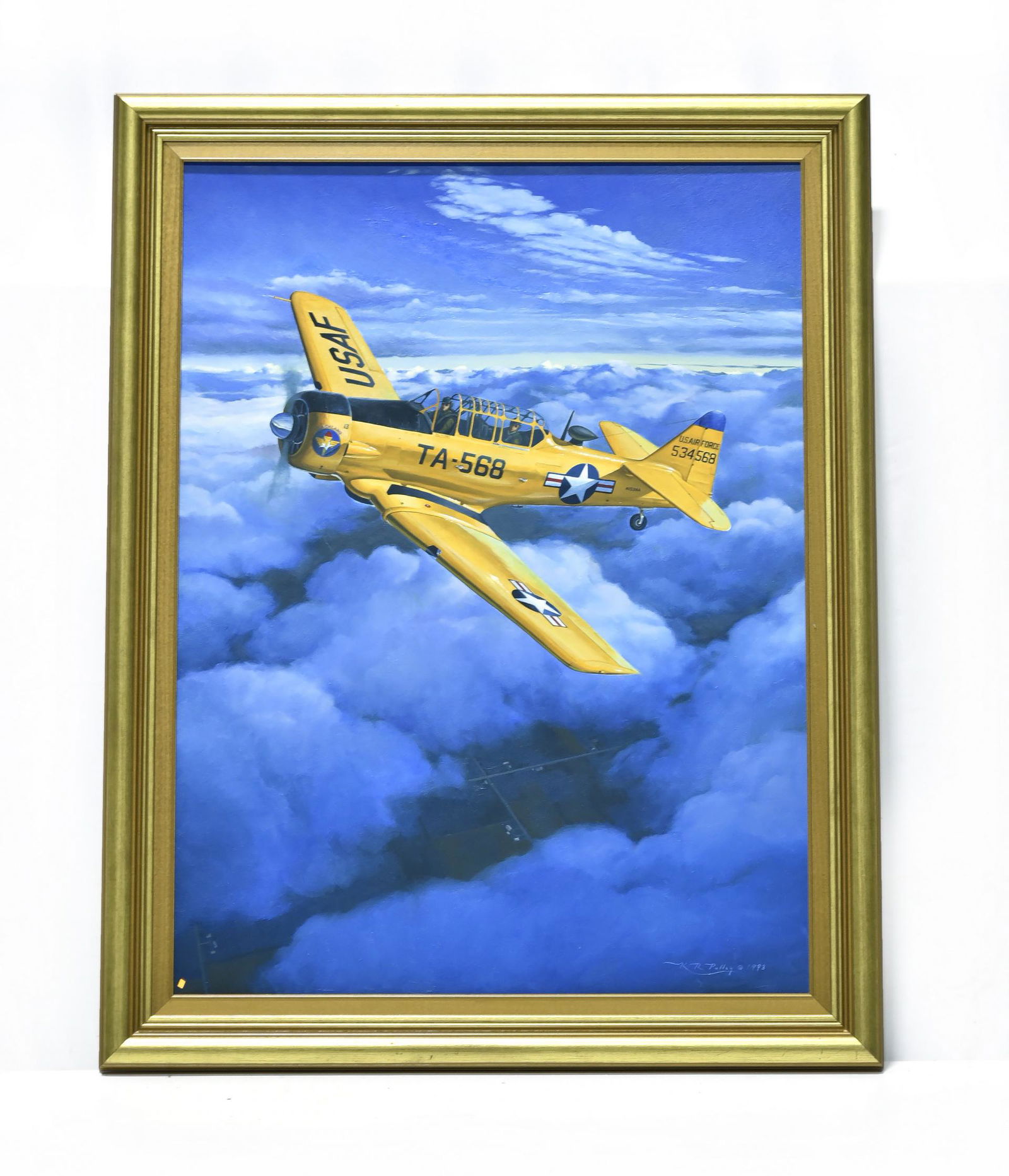 Original Framed Hand Painted of T-6 Texan USAF Fighter (1 of 3)
