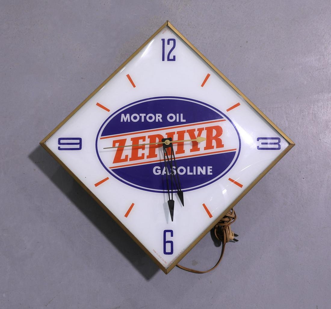 Pam Zephyr Motor Oil Gasoline Glass Face Lighted Clock (1 of 5)