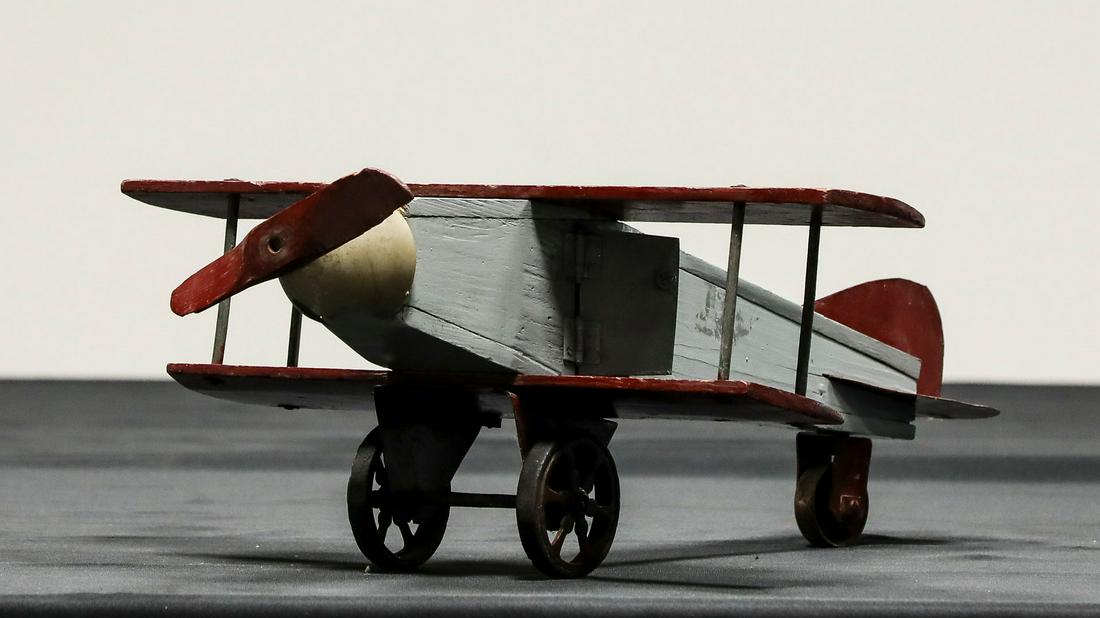 Handmade Folk Art Wooden Passenger Biplane (1 of 12)