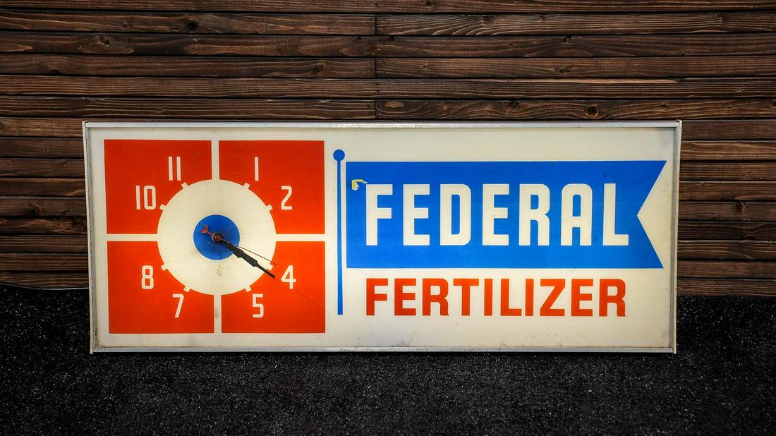 Federal Fertilizer Lighted Hanging Sign with Clock (1 of 6)