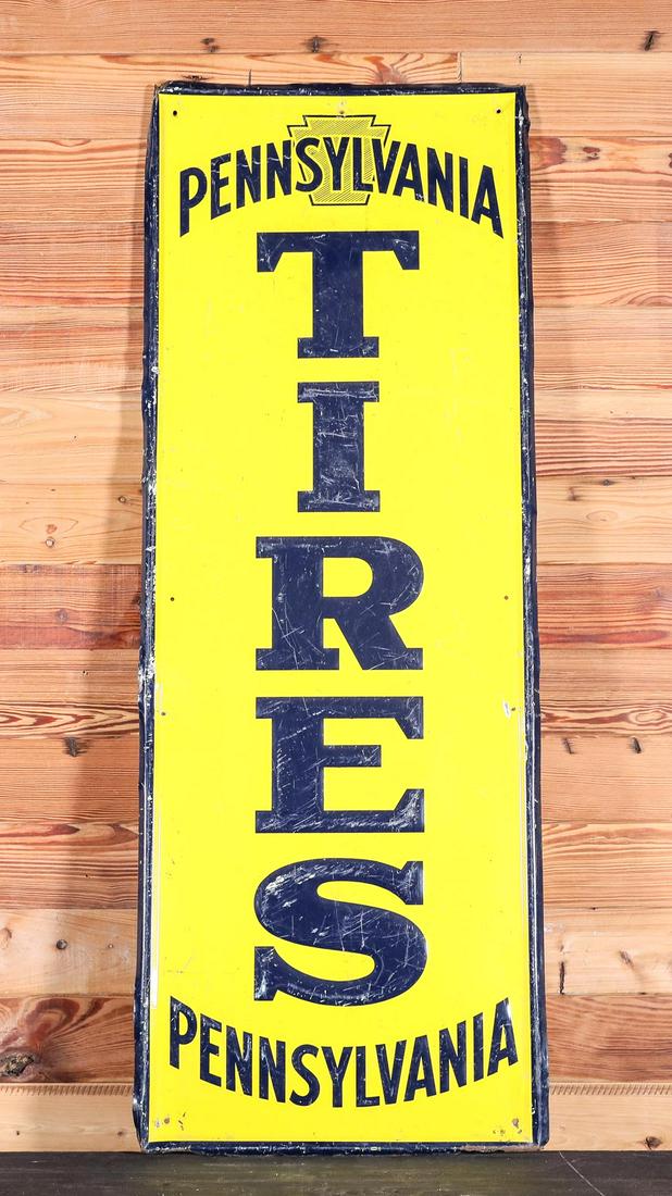 1960s Pennsylvania Tires Enamel on Embossed Tin Sign (1 of 2)