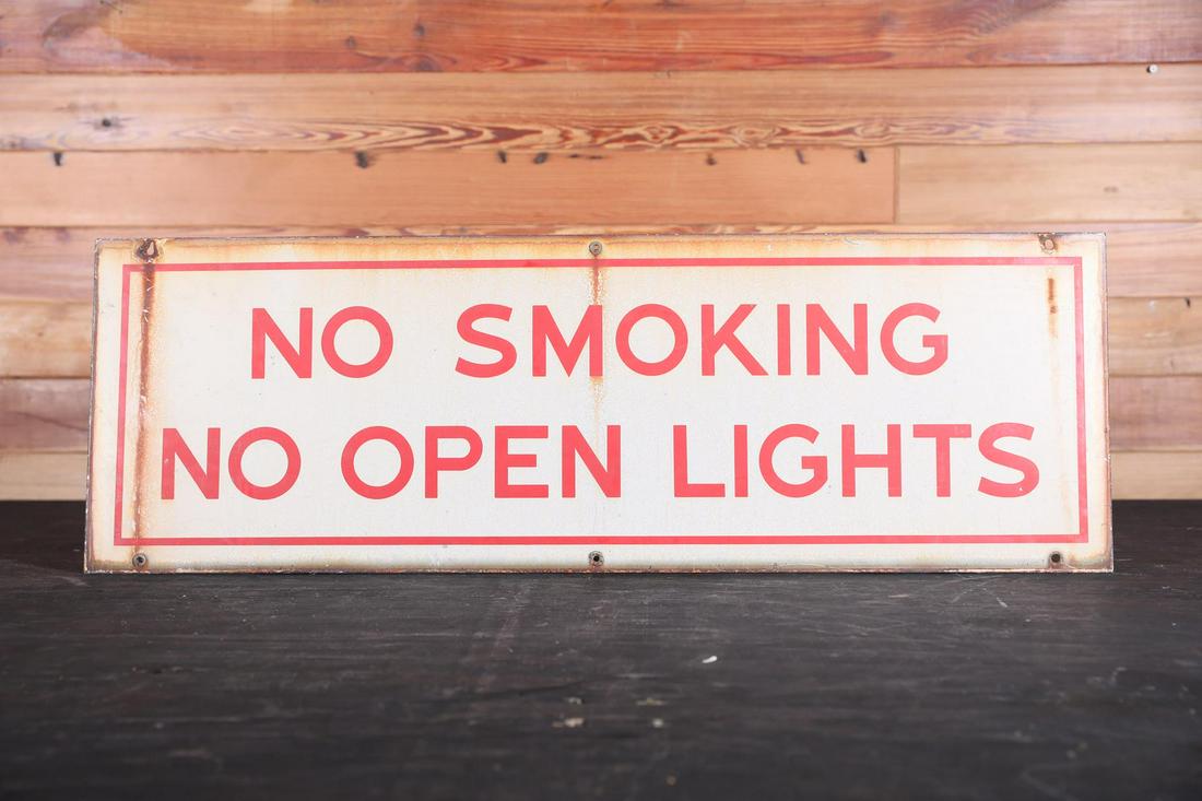 No Smoking - No Open Lights Single-Sided Enamel Sign (1 of 2)