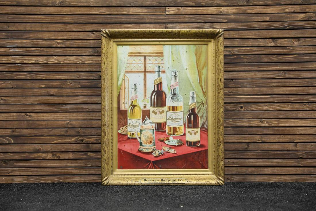 Circa 1910s Bohemian Beer - Buffalo Brewing Co. Framed Tin Sign (1 of 3)