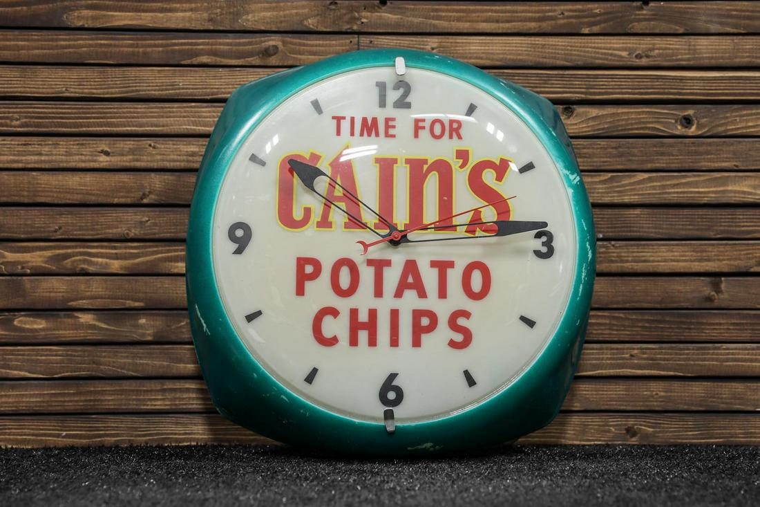 Circa 1950s Cain's Potato Chips Lighted Clock (1 of 2)